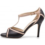 OLIVIA - black leather with pink patent leather