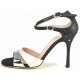 BRIGITTE Black printed fabric and ivory and silver leather