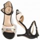 BRIGITTE Black printed fabric and ivory and silver leather