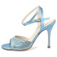 CHERIE Blue glitter lace and laminated leather - 10.5cm