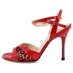 THELMA Red patent and leopard net